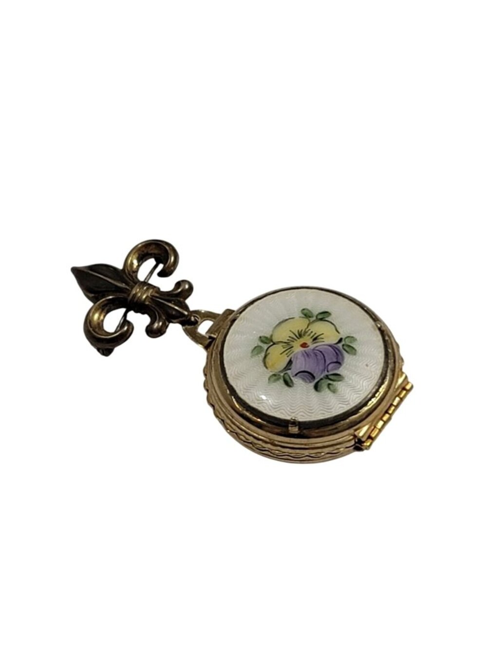 Coro Fleur-De-Lis Goldtone Enamel Locket Pendant With Floral Design